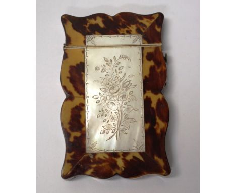 Vintage MoP decorated tortoiseshell card case Mother of Pearl decorated to front and reverse of vintage tortoiseshell card ca