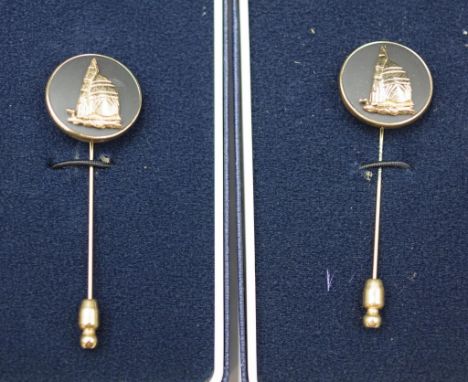 Two Wedgwood jasperware Americas cup stick pins