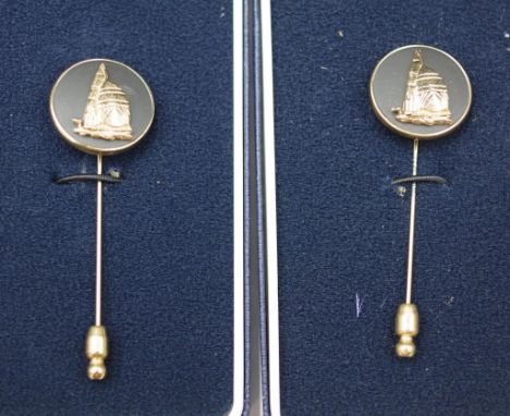 Two Wedgwood jasperware Americas cup stick pins