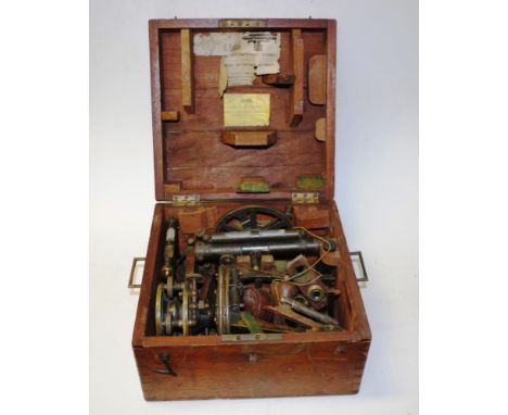 Antique wood cased brass theodolite marked for W.F. Stanley, London, and E.Esdaile, Hunter Street, Sydney. In original fitted