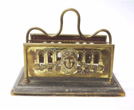 Victorian Art Nouveau letter holder with embossed portrait decoration, to segmented letter holder, on wood base, (width 21cm 