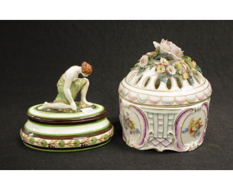 Two various lidded ceramic trinket boxes including one marked Naples with encrusted floral decoration, the other Hungarian wi