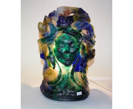 Stephen Skillitzi Australian art glass sculpture "Women of peace", signed and dated 1991 to base, with chrome &amp; timber ba