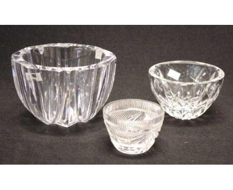 Two various crystal bowls including one Orrefors and one Kosta, together with a crystal salt cellar