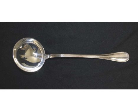 Christofle France silver plate "Albi" soup ladle marked to ladle bowl, in original box, approximate length 28cm