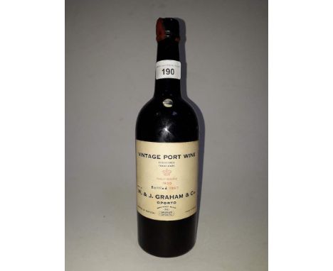 A bottle of W &amp; J Graham vintage port wine, 1955, bottled 1957, level- high shoulder.  