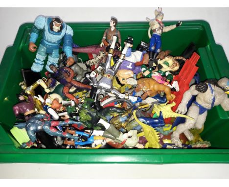 A box of vintage action figures including Power Rangers etc.  