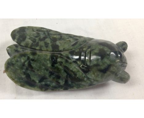 SPINACH JADE CARVING OF A WINGED INSECT 