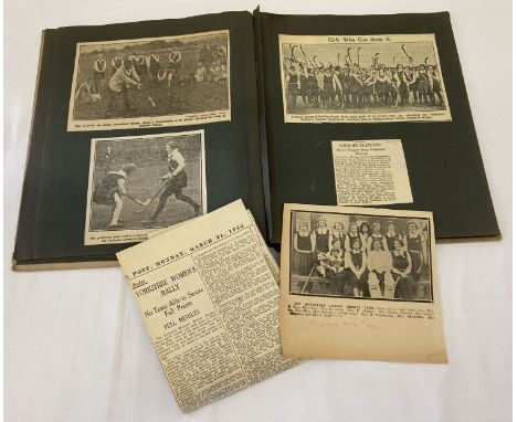 A vintage scrapbook containing newspaper articles &amp; letters relating to women's hockey in the 1930's  