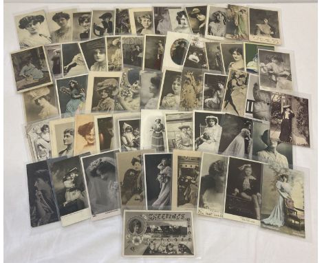 50 assorted Victorian &amp; vintage glamour postcards featuring actresses of the day.  In plastic envelopes. 