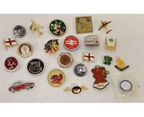 A collection of vintage and modern pin badges.  To include a Fattorini &amp; Sons Butlin's Beaver Club badge, a Manchester Un