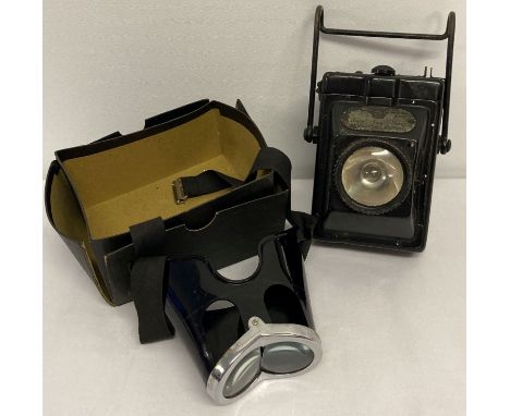 A vintage Smiths "The Wootton Lantern" police lantern together with a boxed vintage magnifier.  Lantern is marked with serial
