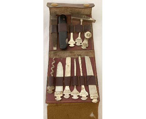 A vintage German "Bonsa" tool kit by D.R.G.M. in original leather case.  Attachments include, file, chisel, knife, rule and c