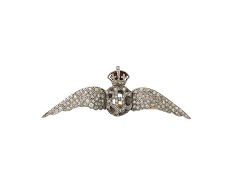Brosche ausgefasst mit kleinen Altschliffdiamanten zus. ca. 1,1 ct, einige ersetzt, tlw. Achtkantdiam., bekröntes Monogramm "