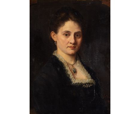 SIMMONDS, JULIUS (1843-1924) "Halbbildnis einer grossbürgerlichen Dame mit prächtiger Halskette" Öl auf Leinwand, sig., HxB: 