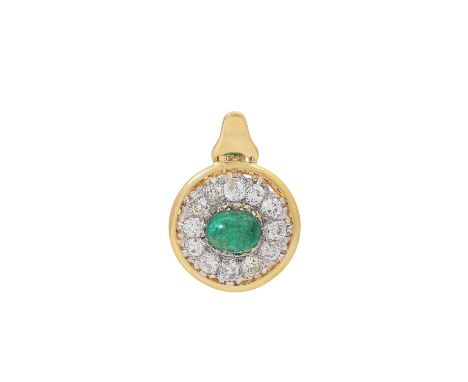 Anhänger mit Smaragdcabochon und Diamanten, Altschliff, zus. ca. 2 ct, ca. LGW-GET (I-M)/SI-P1, Smaragd mit Rissen/defekt, GG