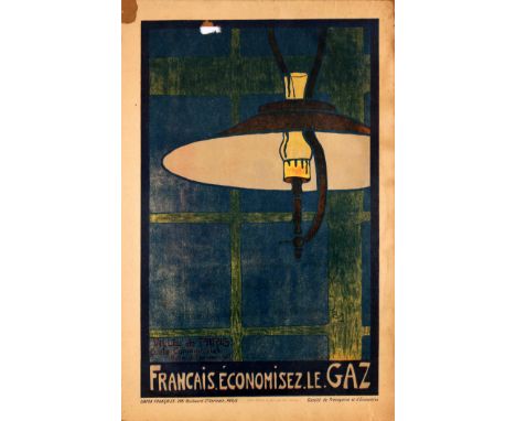 Original antique World War One propaganda poster - Francais, Economisez la Gaz / French People, Save Natural Gas - published 