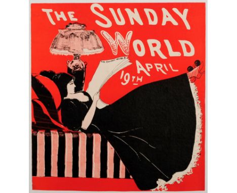 Original antique advertising poster for the Sunday World issue 19 April 1896. Fantastic stylised illustration depicting a you