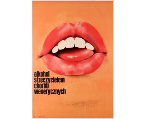 Polish Anti-Alcohol Propaganda Original Vintage Poster – Alcohol facilitates venereal diseases – Waldemar Swierzy Alkohol str