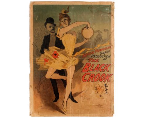 Original vintage advertising poster promoting Eugene Tompkins production of The Black Crook featuring an illustration of a wo