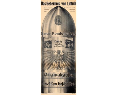 Original antique World War One propaganda poster - Das Geheimnis von Luttich / The Secret of Liege - showing a full size 42cm