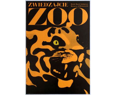 Polish Travel Original Vintage Poster – Visit the Zoo, Warsaw – Tiger – Waldemar Swierzy Zwiedzajcie Zoo - Country: Poland. Y