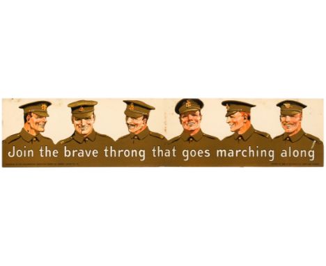 Original vintage WWI Propaganda Poster - Join the Brave Throng that Goes Marching Along. British Army Recruitment Poster - Pu