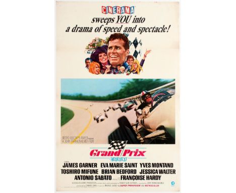 Movie Original Vintage Poster for the car racing film Grand Prix.  It is the 1967 John Frankenheimer Cinerama Formula 1 (F1) 