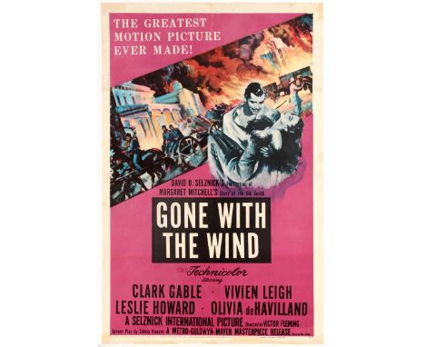 Movie original vintage poster- Gone with the Wind - Clark Gable, Vivien - Re-release purple style poster (1954)  Gone With th