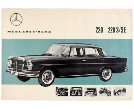 Advertising Original Vintage Poster issued for deealerships of Mercedes-Benz 220, 220 S/SE. Mercedes-Benz emerged from World 