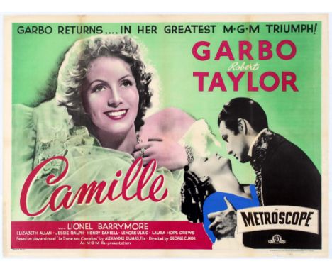 Movie Original Vintage Poster for the 1950s re-release of American film Camille in the UK. Camille, the 1937 George Cukor rom