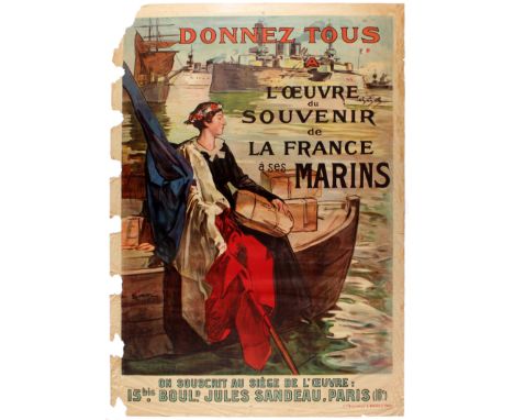 Original vintage WWI Propaganda Poster - Everyone give to the fund for the remembrance of the French sailors (Donnez tous à l