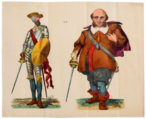 Original Vintage Advertising Poster – Lithograph Epinal Print no 19 – Caricature. Image of Don Quihote and Sancho Panza. The 