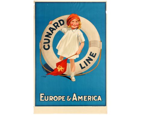 Travel original vintage poster- Cunard Line - Europe & America. In 1839 Samuel Cunard, a Halifax shipowner, was awarded the f