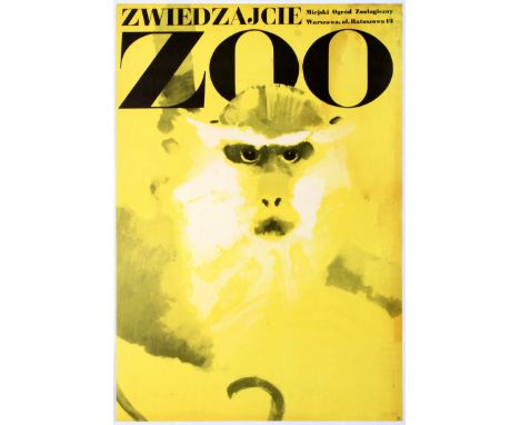 Travel Original Vintage Poster for Warsaw Zoo – Monkey – Waldemar Swierzy Zwiedzajcie Zoo - Country: Poland. Year: 1967. Arti
