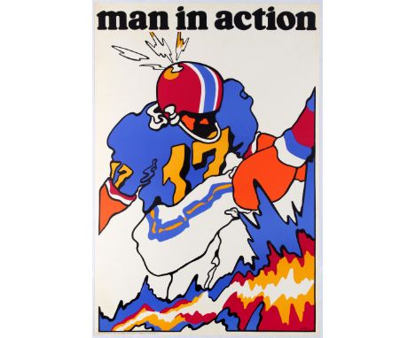 Sport Advertising Original Vintage Poster – Man in Action, American Football – Waldemar Swierzy Country: Denmark. Year: 1969.