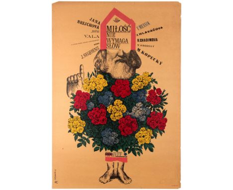 Polish Movie Original Vintage Poster for the 1962 Czech film Milosc Nie Wymaga Slow – Roman Cieslewicz Directed by Jiri Seque