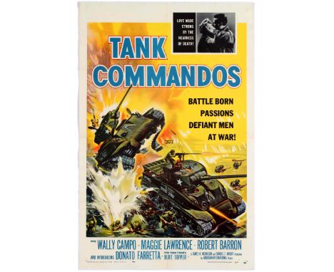 Movie Original Vintage Poster for the American film Tank Commandos.  The movie is the 1959 Burt Topper World War II (WWII) ac