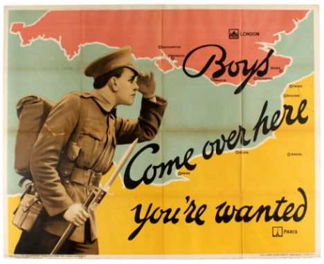 Original vintage World War One recruitment poster encouraging men to enlist in the army and fight the war in France: Boys Com