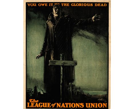 Original vintage propaganda poster: You owe it to the glorious dead - The League of Nations Union. Rare poster featuring a da