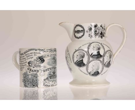 A WILLIAM IV GLAMORGAN POTTERY JUG COMMEMORATING THE "ROYAL ASSENT TO THE REFORM BILL'' 7 June 1832, with portrait medallions