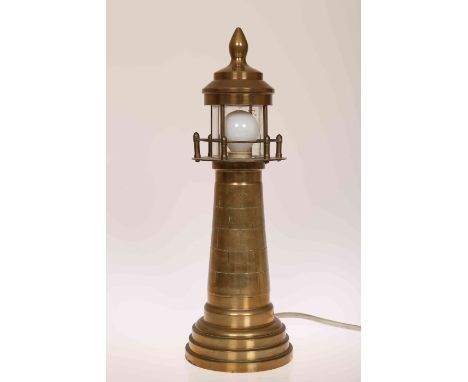 A NOVELTY BRASS LIGHTHOUSE TABLE LAMP. 39cm