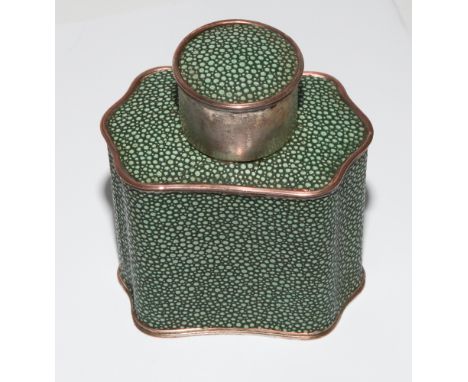 Shagreen covered silver plated tea caddy 12cm tall 