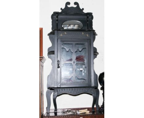 2' 3" Edwardian ebonised glazed side cabinet with shelf over