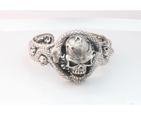 Heavy sterling silver 925 gothic bangle designed with a skull 