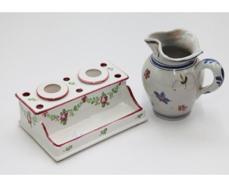 Rose decorated porcelain desk inkstand 