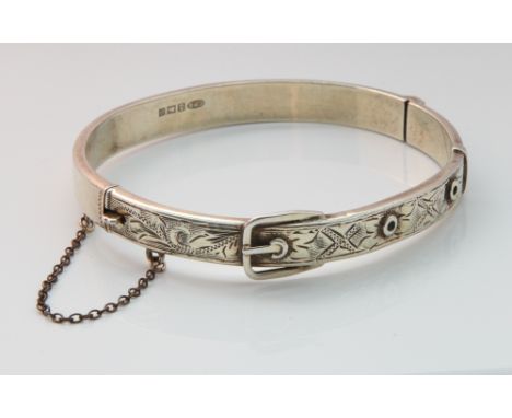 Hallmarked silver buckle design hinge style ladies bangle 