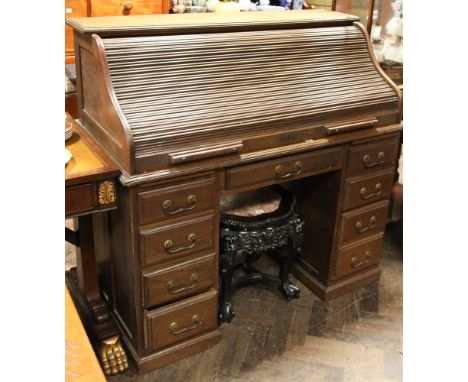 4' oak pedestal roll top desk