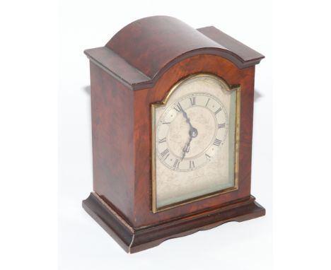 Good quality small reproduction bracket clock with silvered dial, 7.5" high, 6" wide 