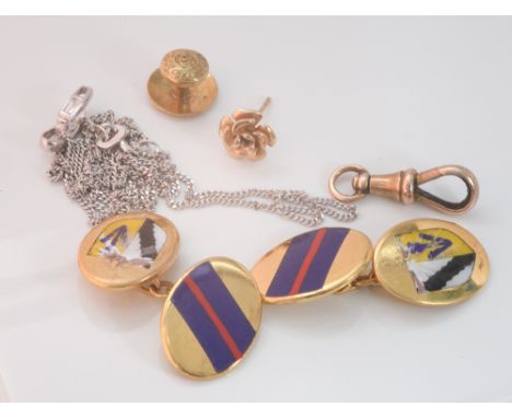 Pair of 9ct gold gentlemans cufflinks decorated with enamel 10g, 18ct white gold chain necklace with 9ct gold scrap gold, 2gs